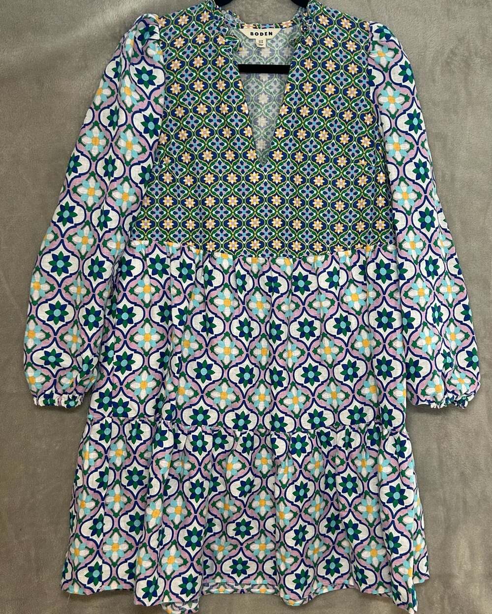 Boden Esme Short Linen Dress Size US 4R Multicolored Floral Tiered